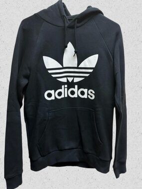 Adidas Black Pullover Hoodie with White Trefoil Logo